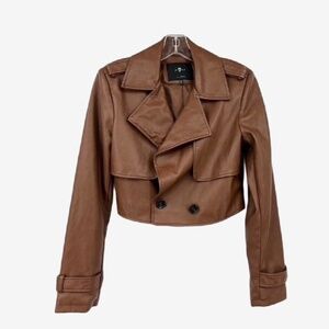 7 For All Mankind Vegan Faux Leather Brown Crop Moto Jacket